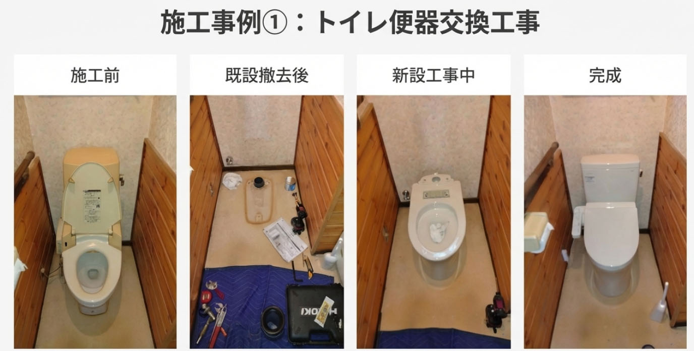 施工事例①：トイレ便器交換工事 ビフォーアフター